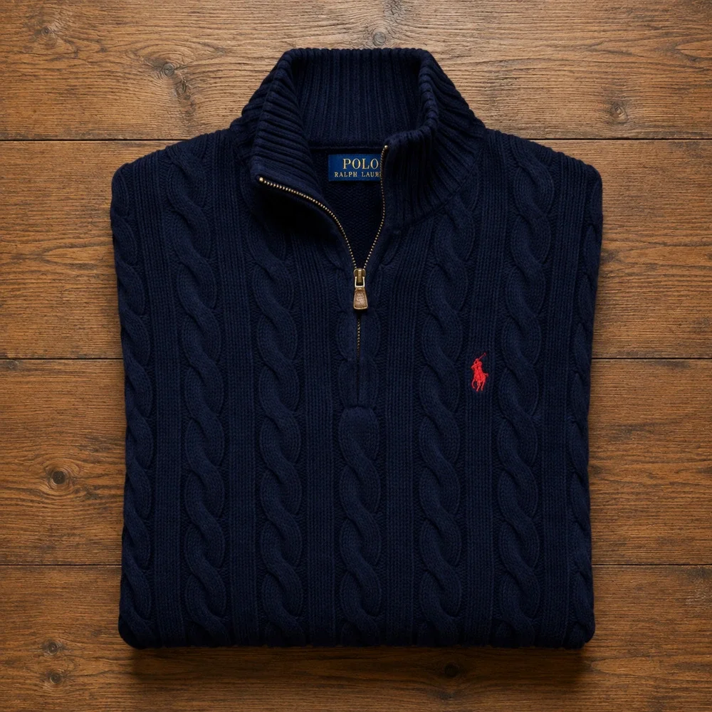 Polo Ralph Lauren Cable Knit 1/4 Zip Sweater Navy Blue Cotton 2XL NWT